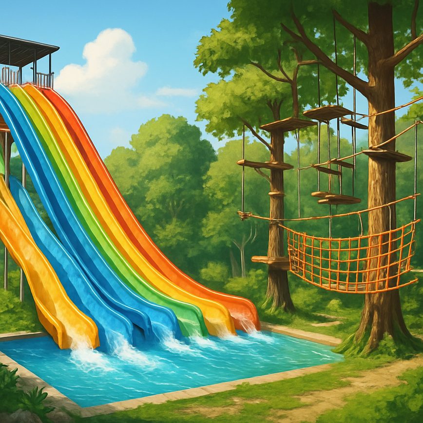 Parques com atividades aquáticas e arvorismo